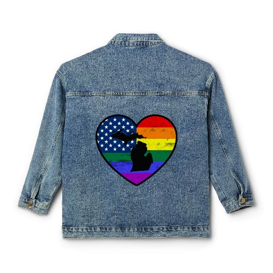 Michigan United States Gay Pride Flag Heart Classic Women's Denim Jackets