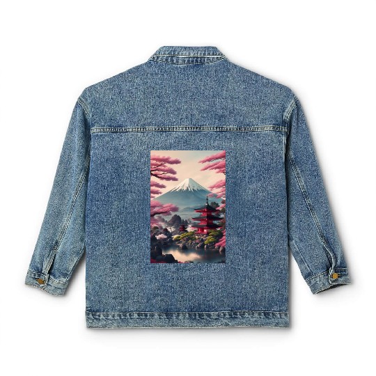 Asia Landscape Serene Mount Fuji Classic Women's Denim Jackets