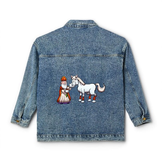 Saint Nicholas Feeding His Horse Classic Women's Denim Jackets