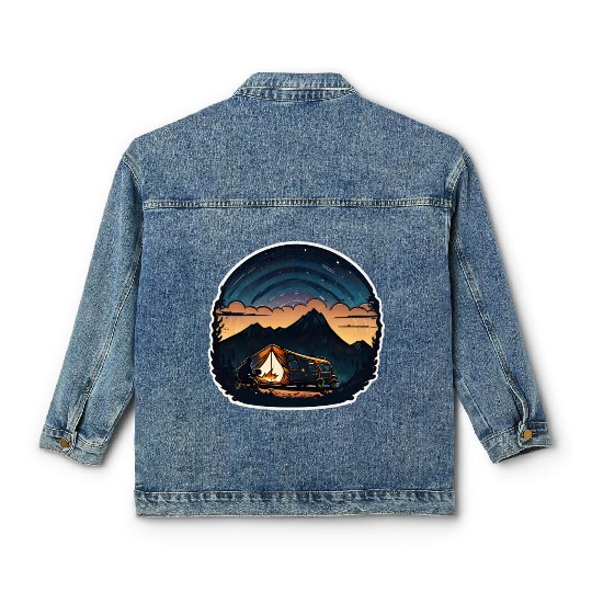 Camper Sitting By A Campfire Classic Women's Denim Jackets