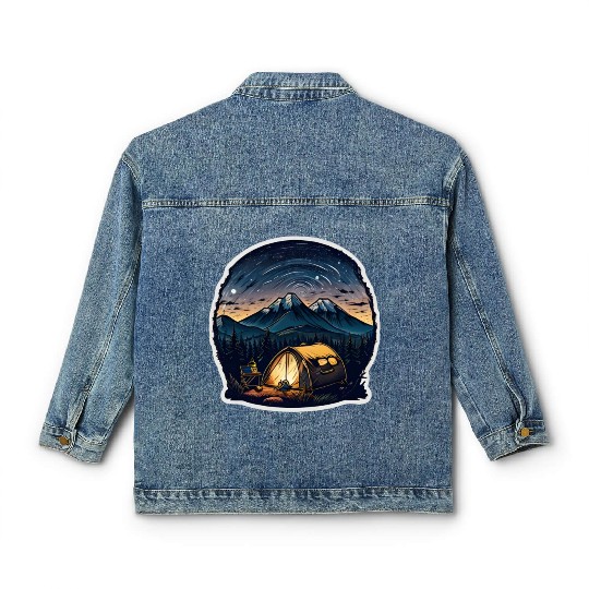 A Camper Sitting By A Campfire Classic Women's Denim Jackets