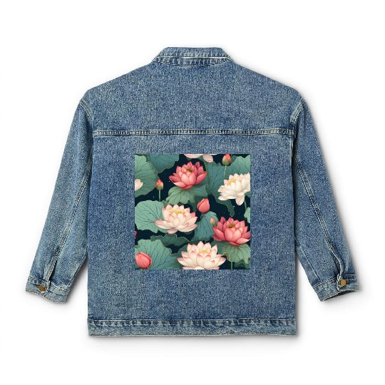 Serenity Blooms: Timeless Lotus Pattern Classic Women's Denim Jackets