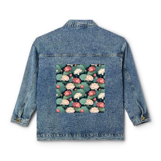 Serenity Blooms: Timeless Lotus Pattern Classic Women's Denim Jackets