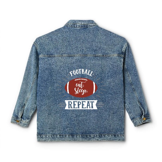 Football Eat Sleep Repeat Sports Babe Game Day Mom Classic Women's Denim Jackets