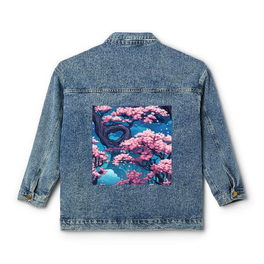 Anime Euphoria: Fantasy Cherry Blossom Dreamscape Classic Women's Denim Jackets
