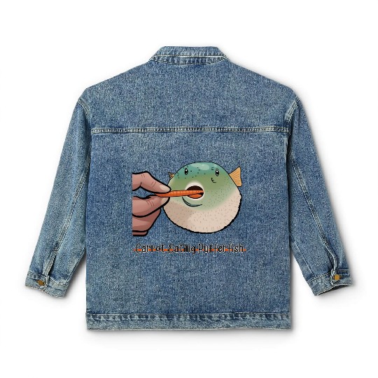 Carrot Eating Pufferfish Meme Classic Women's Denim Jackets