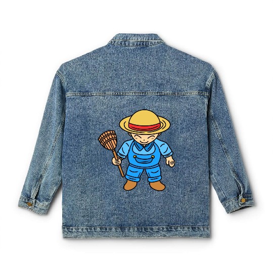 Cute Chibi Farmer Boy Classic Women's Denim Jackets