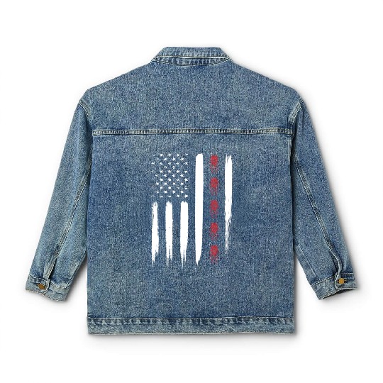 Cicada Line In Distressed Us Flag For Cicada Classic Women's Denim Jackets
