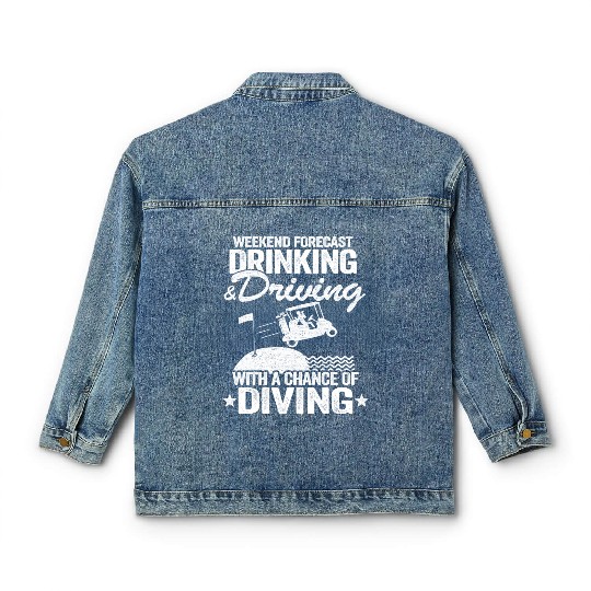 Beer Golf Cart Drinking Driving Diving Golfing Classic Women's Denim Jackets
