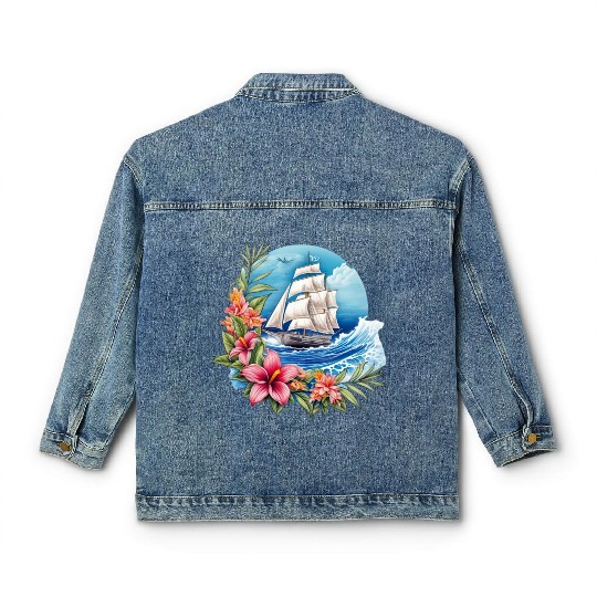 Sailing Ship Sailing Orchids Flowers Sailboat Classic Women's Denim Jackets