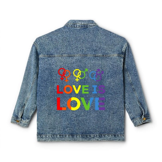 love is love Classic Women's Denim Jackets love rainbow gay lesbian lgbt
