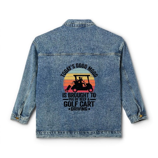 Beer Golf Cart Funny Golfer Vintage Golfing Quotes Classic Women's Denim Jackets