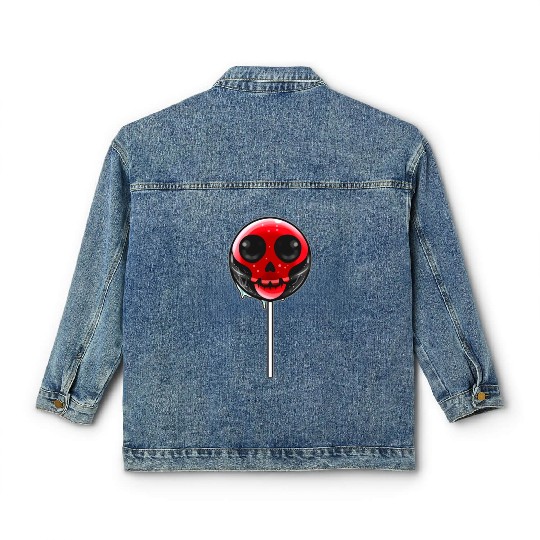 Red Skull Lollipop Trick Or Treat Halloween Classic Women's Denim Jackets
