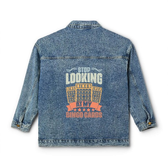 Retro Stop Looking At My Bingo Cards Bingo Queen Classic Women's Denim Jackets