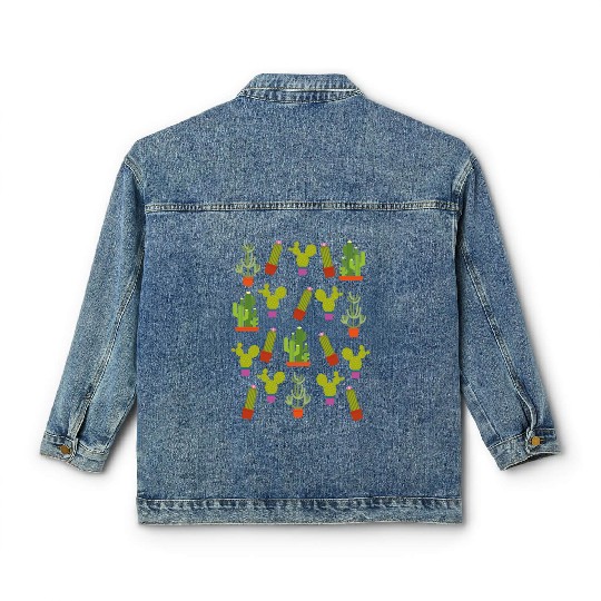 Cactus Succulent Plants Nature Colorful Aztec Classic Women's Denim Jackets