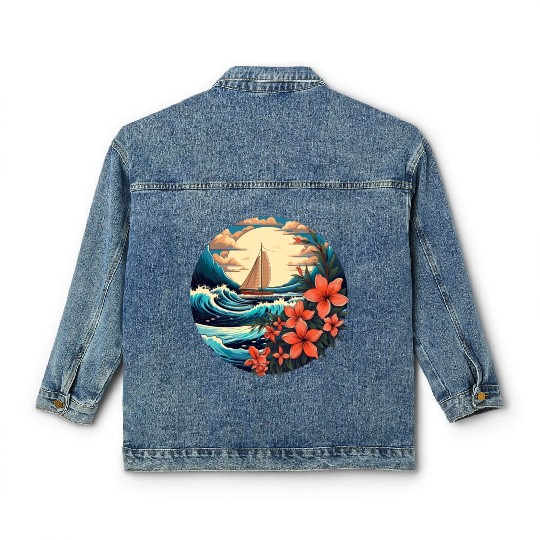 Sailing Ship Sailing Orchids Flowers Sailboat Classic Women's Denim Jackets