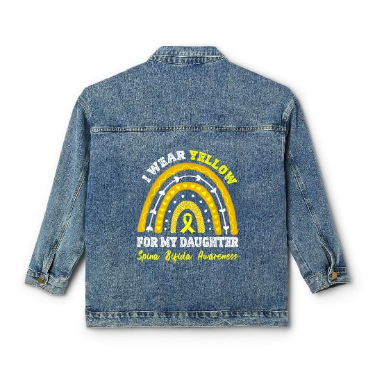 Spina Bifida Awareness Rainbow I Wear Yellow For Classic Women's Denim Jackets