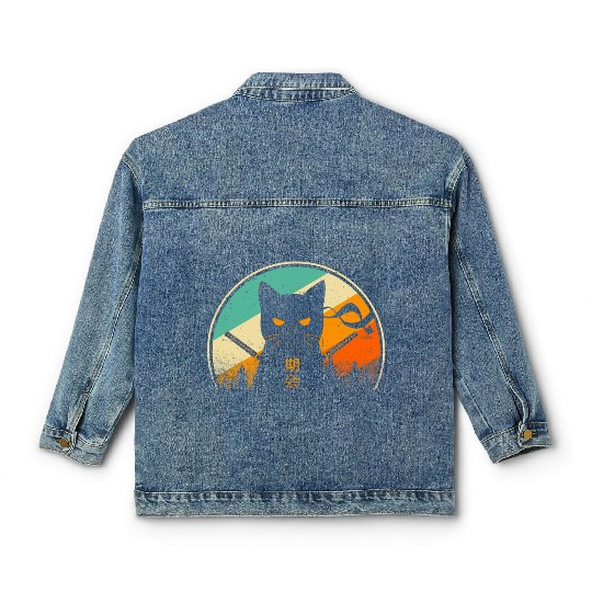 Vintage Japanese Cat Kawaii Retro Style Cat Kitten Classic Women's Denim Jackets