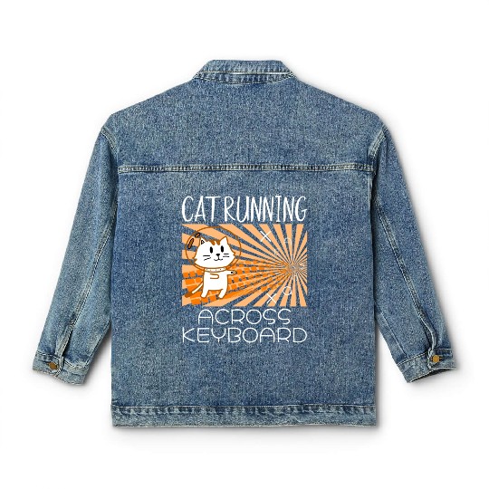 Cat Running Keyboard Across The Space Cat Riding Classic Women's Denim Jackets
