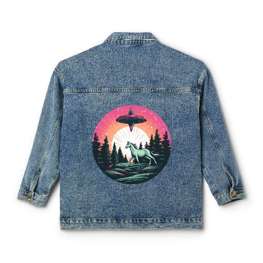 UFO Abduction: Alien Abducts Horse at Sunset Classic Women's Denim Jackets