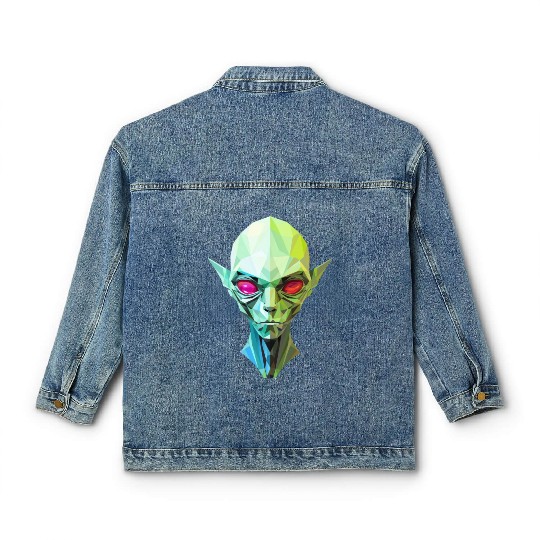 Polygonal Alien: Portrait with Red Eyes Classic Women's Denim Jackets
