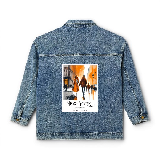 Watercolor painting loving couple in New York City Classic Women's Denim Jackets