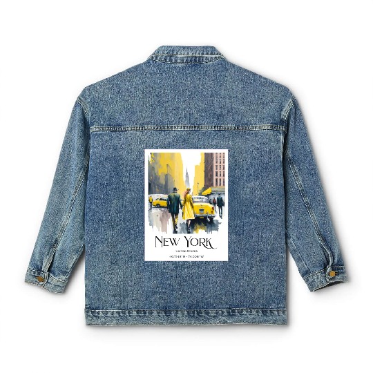 Watercolor painting loving couple in New York City Classic Women's Denim Jackets
