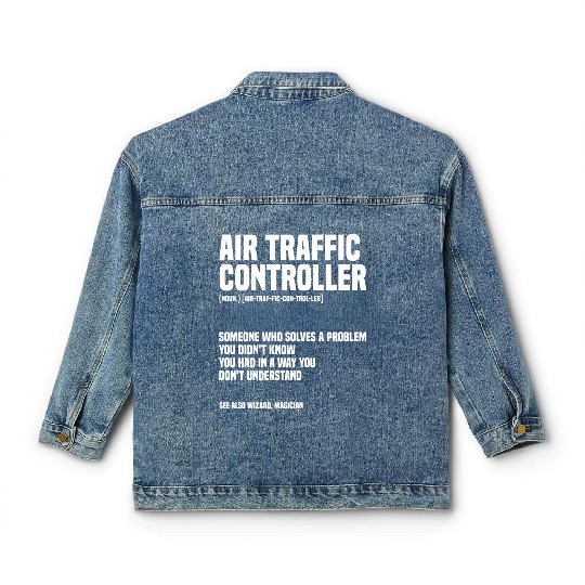 Funny Air Traffic Controller An Airplane Runway Classic Women's Denim Jackets