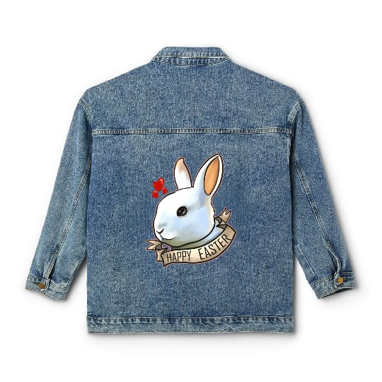 Realistic Happy Easter Bunny Head With Hearts On Classic Women's Denim Jackets
