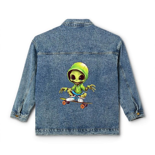 Extraterrestrial on a Space Skateboard Classic Women's Denim Jackets