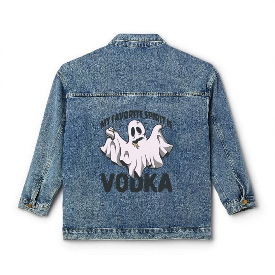 My Favorite Spirit Is Vodka Halloween Vodka Ghost Classic Women's Denim Jackets