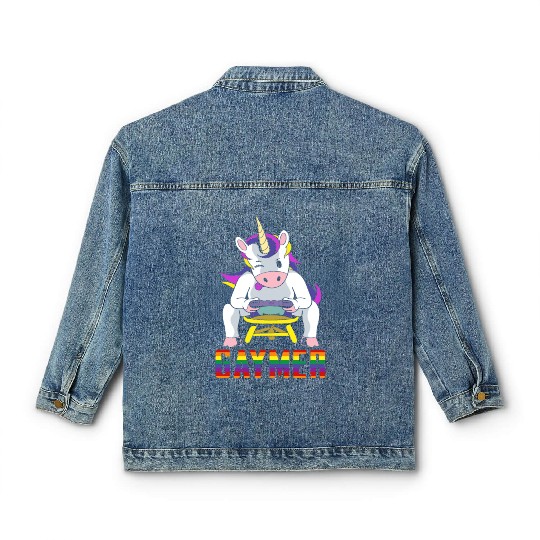 LGBTQ Gaymer Gamer Gay Rainbow Unicorn Classic Women's Denim Jackets