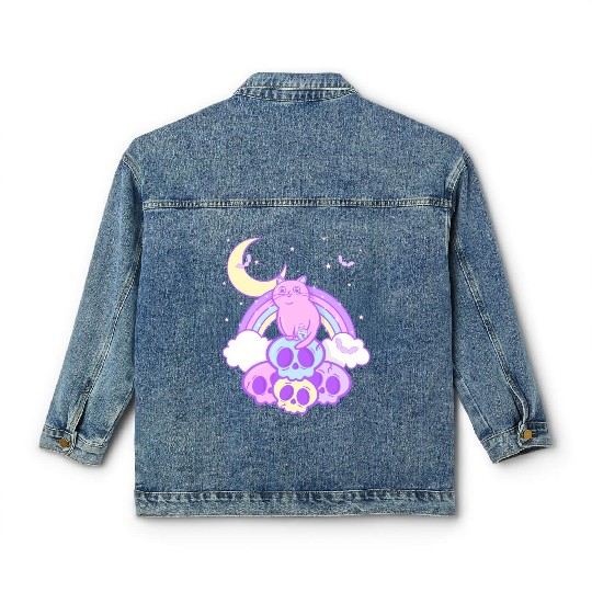 Pastel Goth Cat Skull Lover Cute Gothic Yami Classic Women's Denim Jackets
