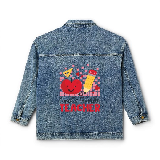 Retro Cupid s Favorite Teacher Teacher Valentines Classic Women's Denim Jackets