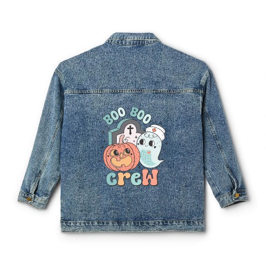 Boo Boo Crew Nurse Funny Ghost Women Halloween Classic Women's Denim Jackets