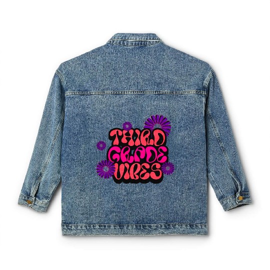 Fourth Grade Vibes for School Guys Neon Colors Classic Women's Denim Jackets