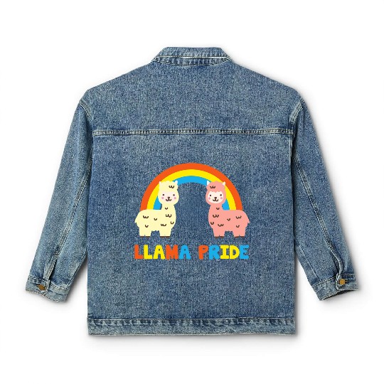 Llama Pride Alpaca Gay Fun Sweet Rainbow Classic Women's Denim Jackets