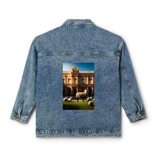 sheep in baroque armor in front of palace made of Classic Women's Denim Jackets