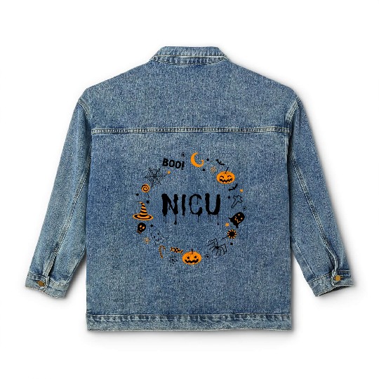 Cute NICU Halloween design | Boo NICU | Preemie Classic Women's Denim Jackets