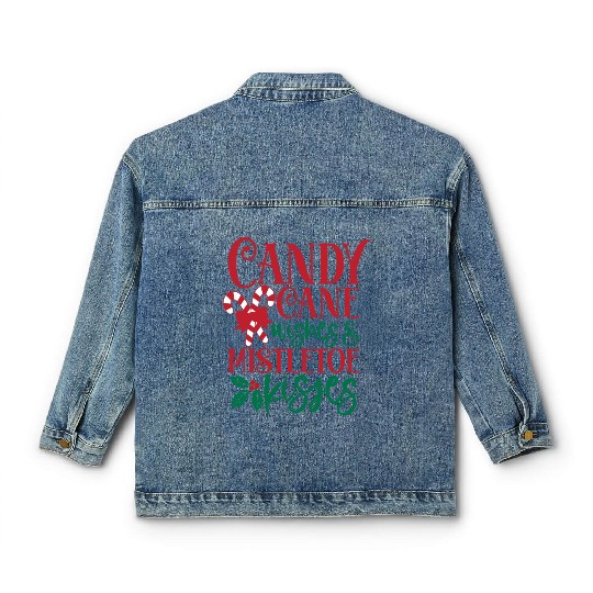 Candy Cane Wishes Mistletoe Kisses Classic Women's Denim Jackets