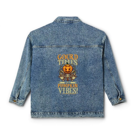 Scary Pumpkin Halloween Costume Autumn Fall Gift Classic Women's Denim Jackets
