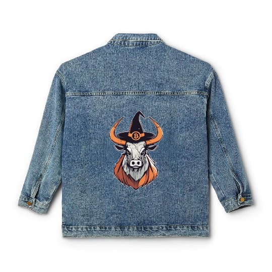 Halloween Bitcoin Wizard Bull Classic Women's Denim Jackets