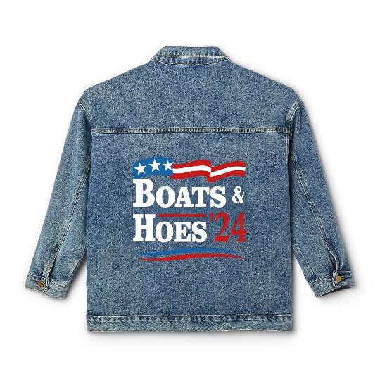 Boats & Hoes 24 Vintage Retro Meme Step Brother Classic Women's Denim Jackets