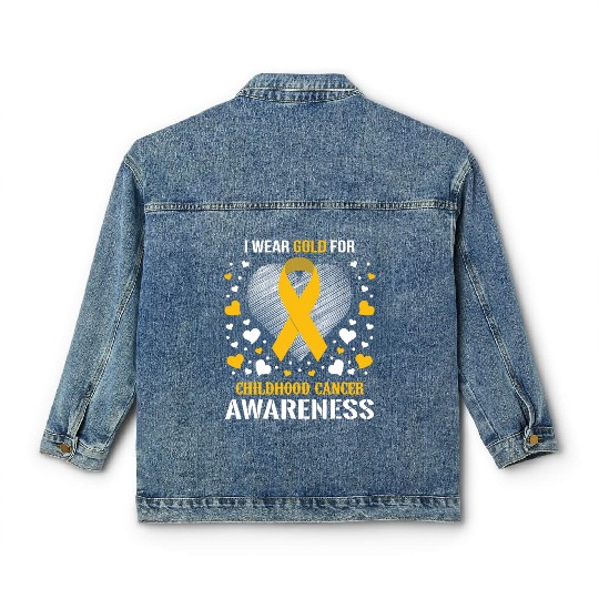 I Wear Childhood Cancer Awareness Supporter Ribbon Classic Women's Denim Jackets