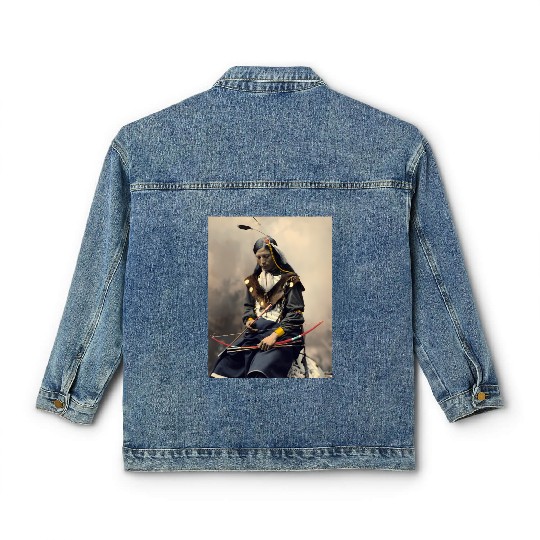 Native American Chief Bone Necklace With Bow Arrow Classic Women's Denim Jackets