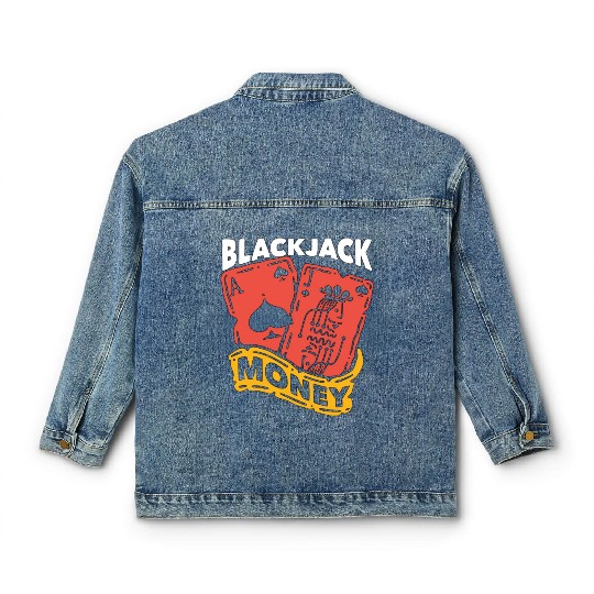 Classic Blackjack Money Casino Card Game Dealer Classic Women's Denim Jackets