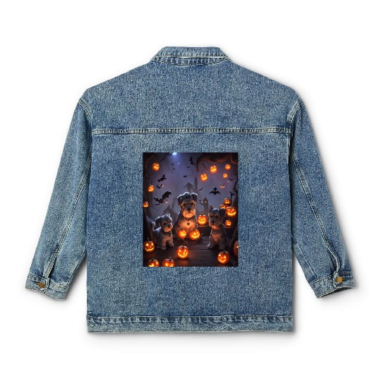 Schnauzer Hallooween Spooktacular Classic Women's Denim Jackets
