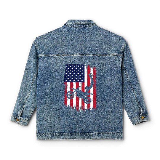 Supercross Freestyle Motocross American Flag Classic Women's Denim Jackets
