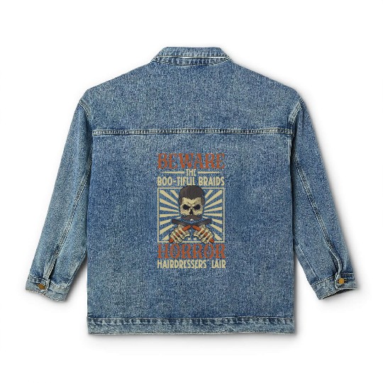 Horror Barber Spooky Hairdresser Hairstylist Hair Classic Women's Denim Jackets