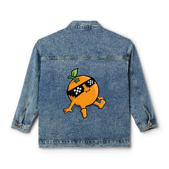 Cool Relaxing Orange Fruit Pixel Sunglasses Face Classic Women's Denim Jackets
